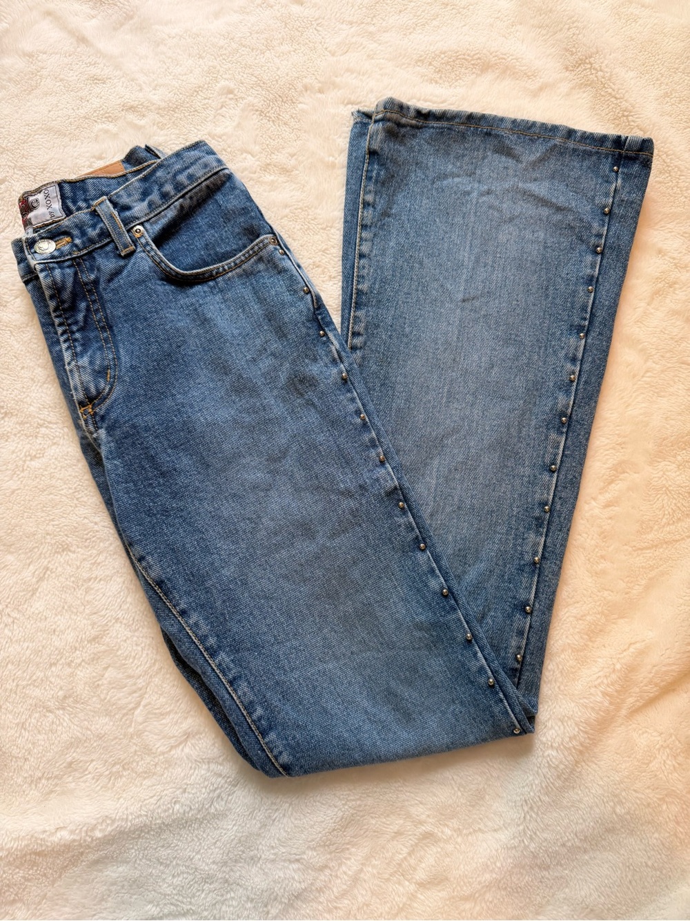 Women's Blue Wide-Leg Jeans with Side Stud Detail
